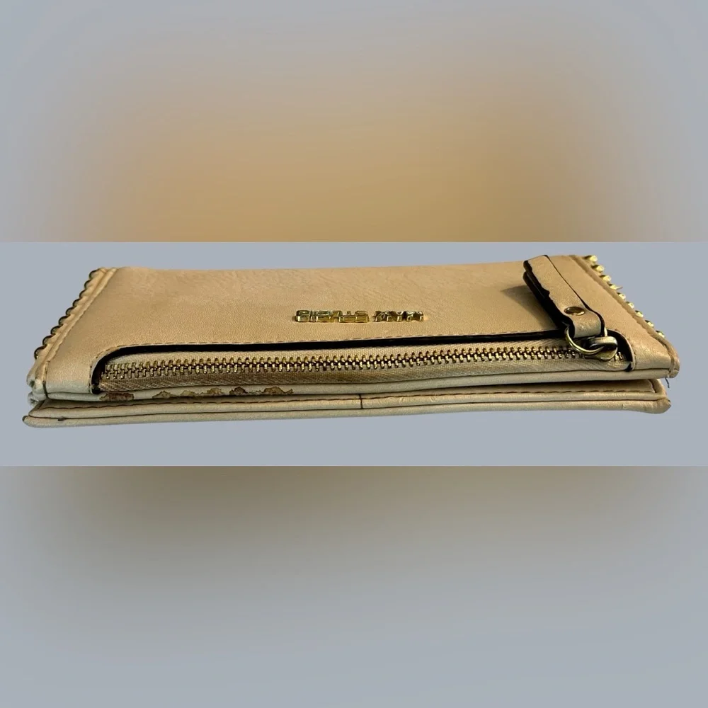 Max Studio Cream/Beige Bifold with Gold Stud Accents